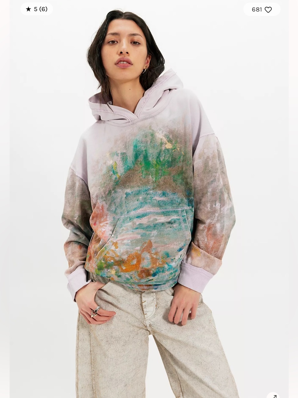 Free People We The Free Painters Paint Stained Splatter Hoodie Sweatshirt L